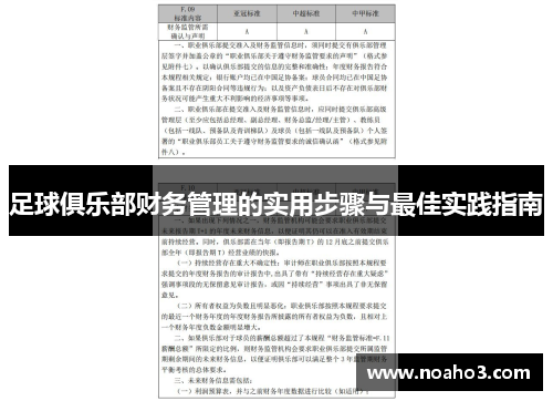 足球俱乐部财务管理的实用步骤与最佳实践指南